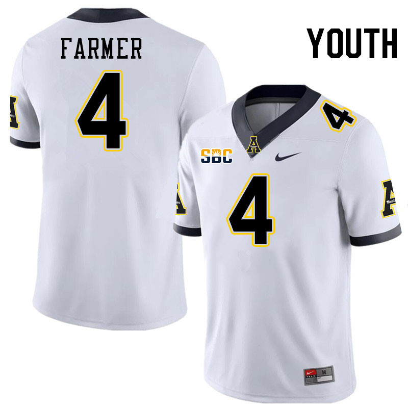 Youth #4 Myles Farmer Appalachian State Mountaineers College Football Jerseys Stitched-White